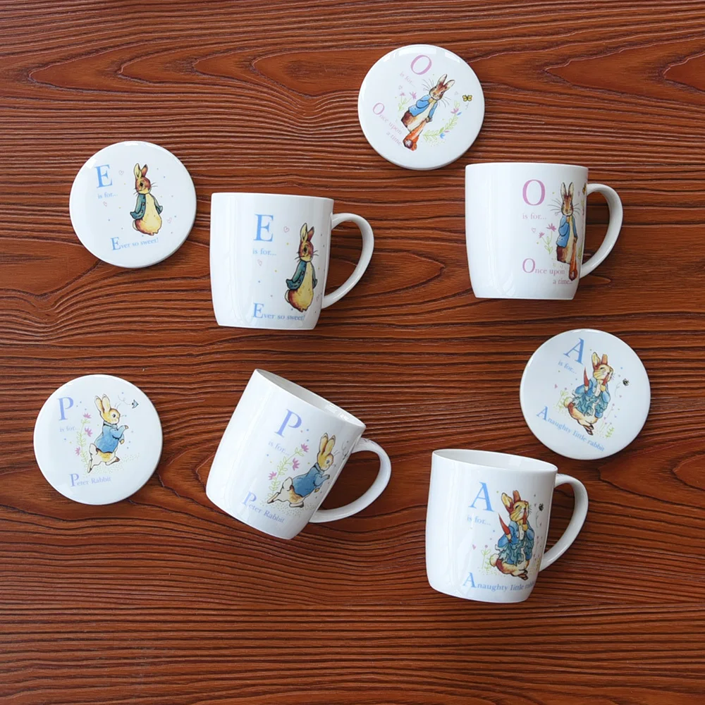 

Hot Bone China Export UK Peter Rabbit Lovely Cartoon Cup Bunny With Cover Coffee Milk Mug Lid Included Porcelain Glass Gift Box