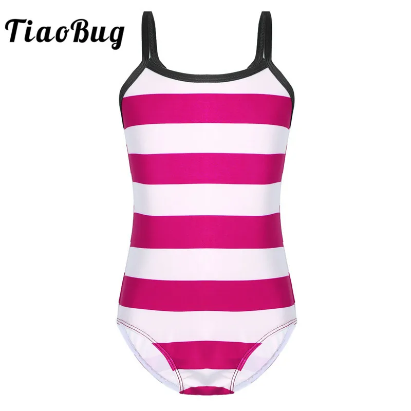 

TiaoBug Kids Teens One-piece Spaghetti Straps Striped Swimsuit Swimwear Children Girls Beachwear Bathing Suit Swimming Bodysuit