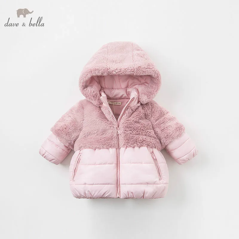  DBA7949 dave bella winter baby girls pink hooded coat infant padded jacket children high quality co