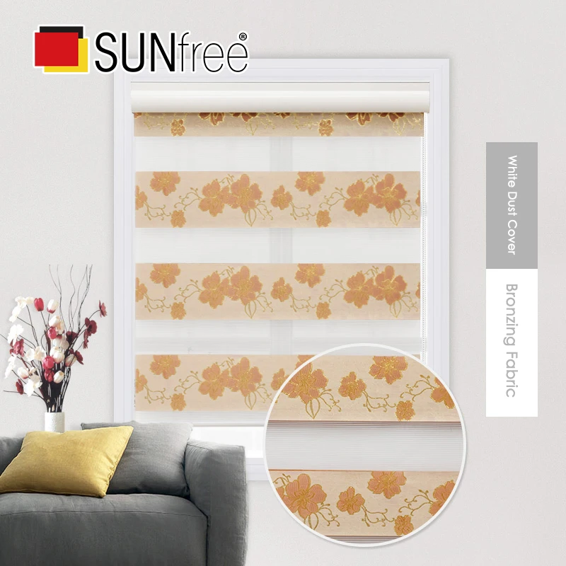 

Modern silk Bronzing Jaquared Roller blinds sunlight Block Double layer fabric elegant zebra blinds Living room Customized Size