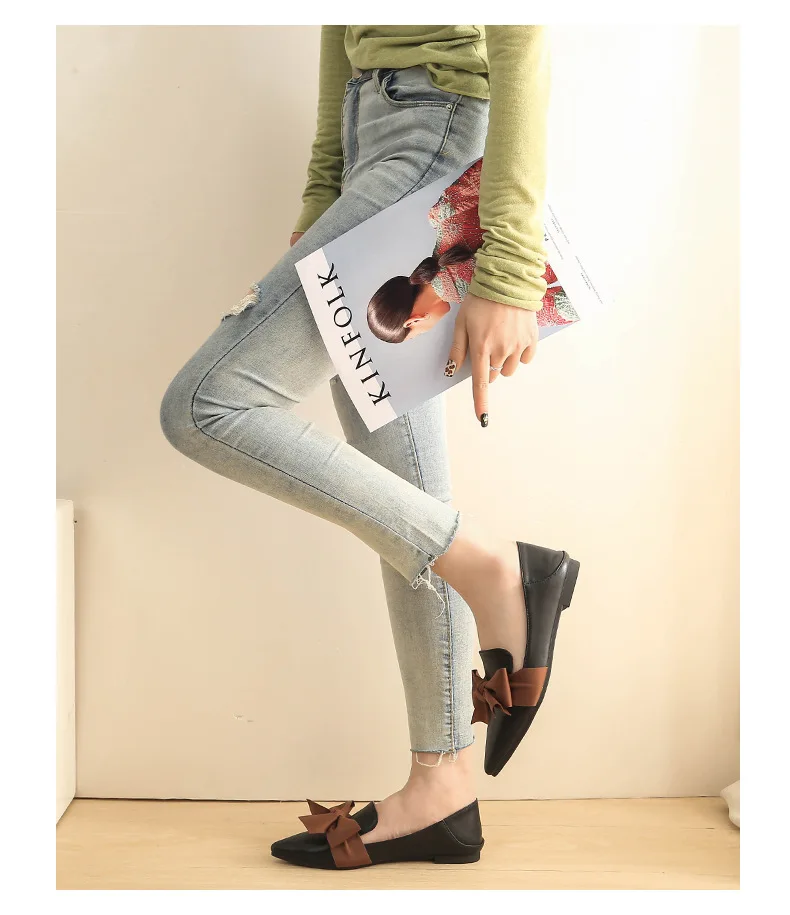 Taomengsi/ г. Женская обувь новые стильные туфли на плоской подошве с острым носком и бантиком, большой размер 33-43, лоферы