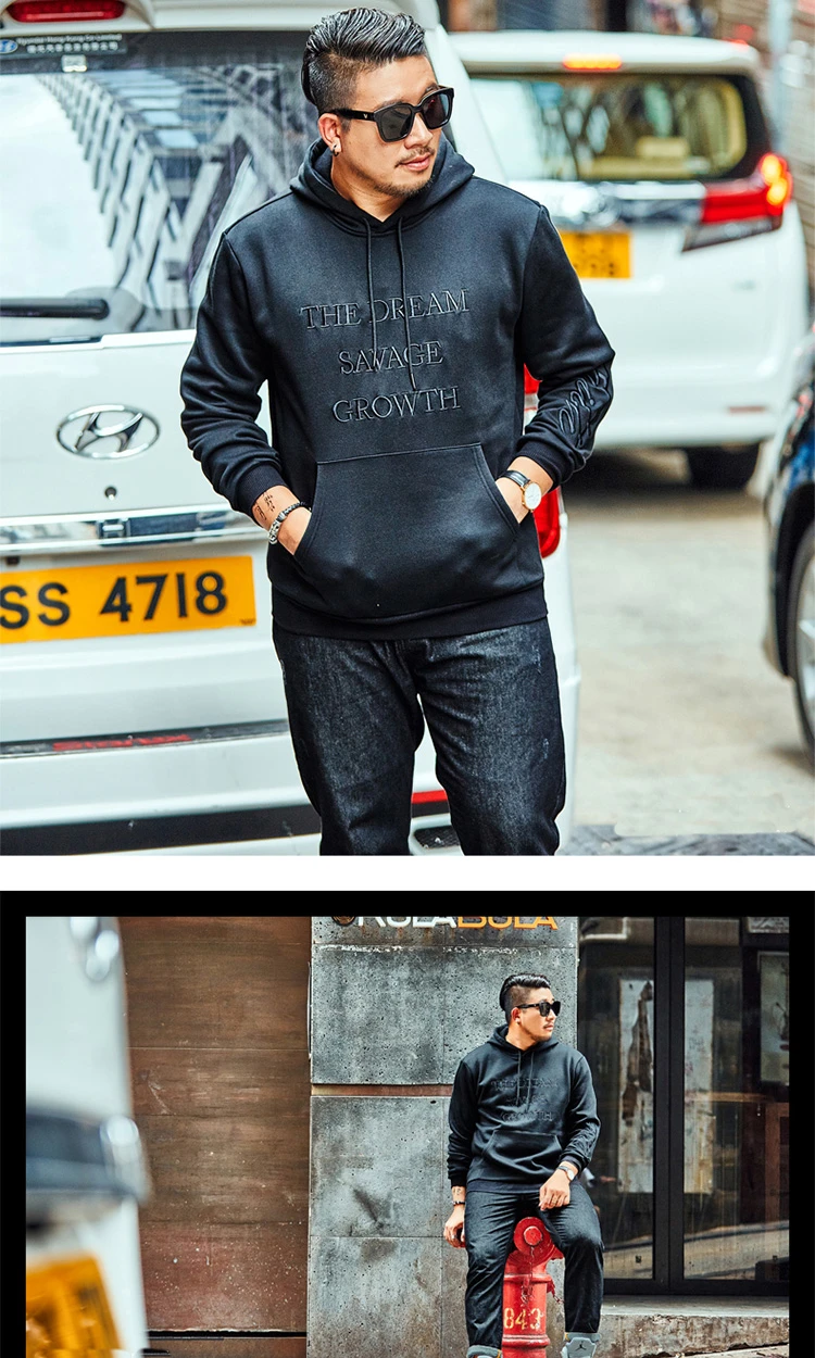 3 Shark Print Hooded Casual Loose Men's Fashion Long Sleeve Sweater Fat Guy New Fattening Increase Casual Autumn And Winter
