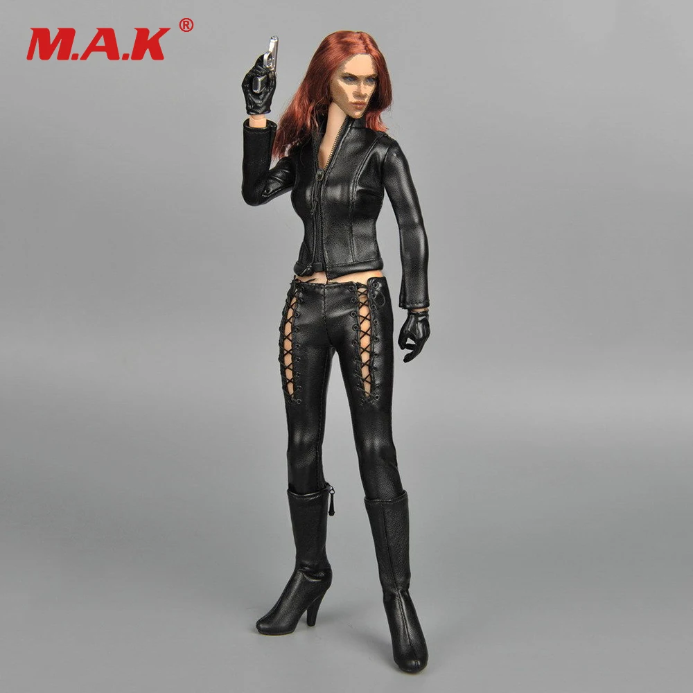 

Figures Acc 1/6 Black Leather Suit Female Riders Locomotive Motorcycle Clothing Set For 12"Black Widow Scarlett Action Figure