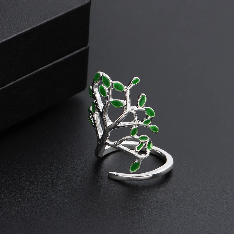 

Flower Drop Glaze Leaves Open Ring Vintage Green Original Handmade Lady Prevent Rings For Women Fashion Jewelry Accessories