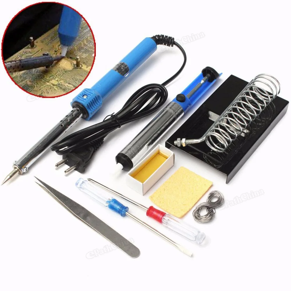 220V 60W Eu Adapter Plug 9In1 Diy Electric Welding Solder Iron Station Starter Tools Kit Set With Stand Desolder Pump huismerk kopen in de aanbieding 220V 60W Eu Adapter Plug 9In1 Diy Electric Welding Solder Iron Station Starter Tools Kit Set With Stand Desolder Pump huismerk kopen in de aanbieding