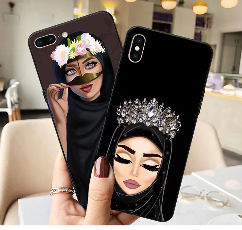 

Luxury Woman In Hijab Face Muslim Islamic Gril Eyes Silicone Cover Phone Case for iPhone X SE 5 5S 6 6S Plus 7 8 Plus XR XS MAX