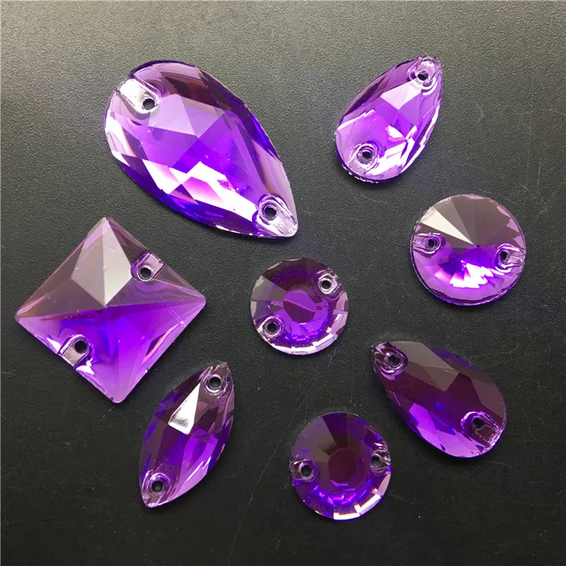 

TopStone Amethyst Mix Sizes Shapes Resin Sew On Rhinestone Flat back Tanzanite Acrylic Gems Strass Crystal and Stones For Dress