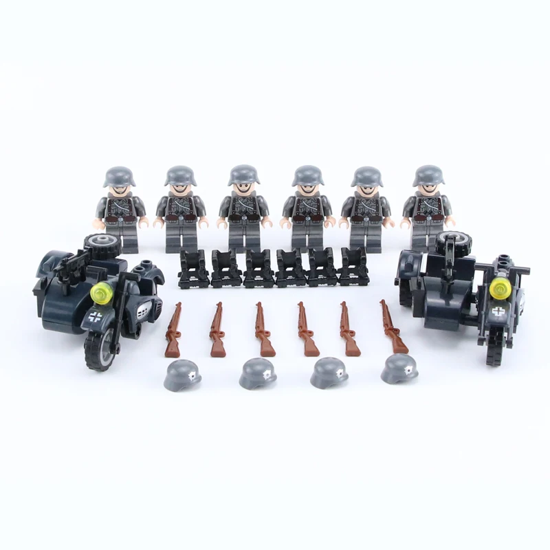 Günstige NEUE WW2 Military Armee Soldat Fakten Bausteine Deutsch motorrad Waffe Weste Helm Zubehör Ziegel Spielzeug für Kinder