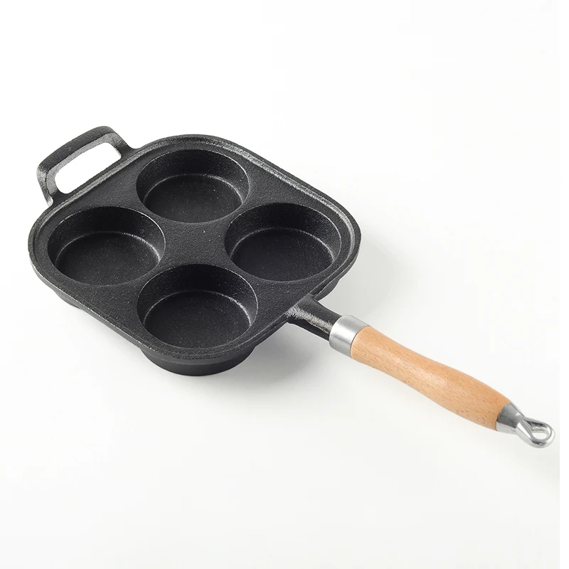 Non coated Thickened Cast Iron 4 Holes Frying Pan Egg Burger Maker Non