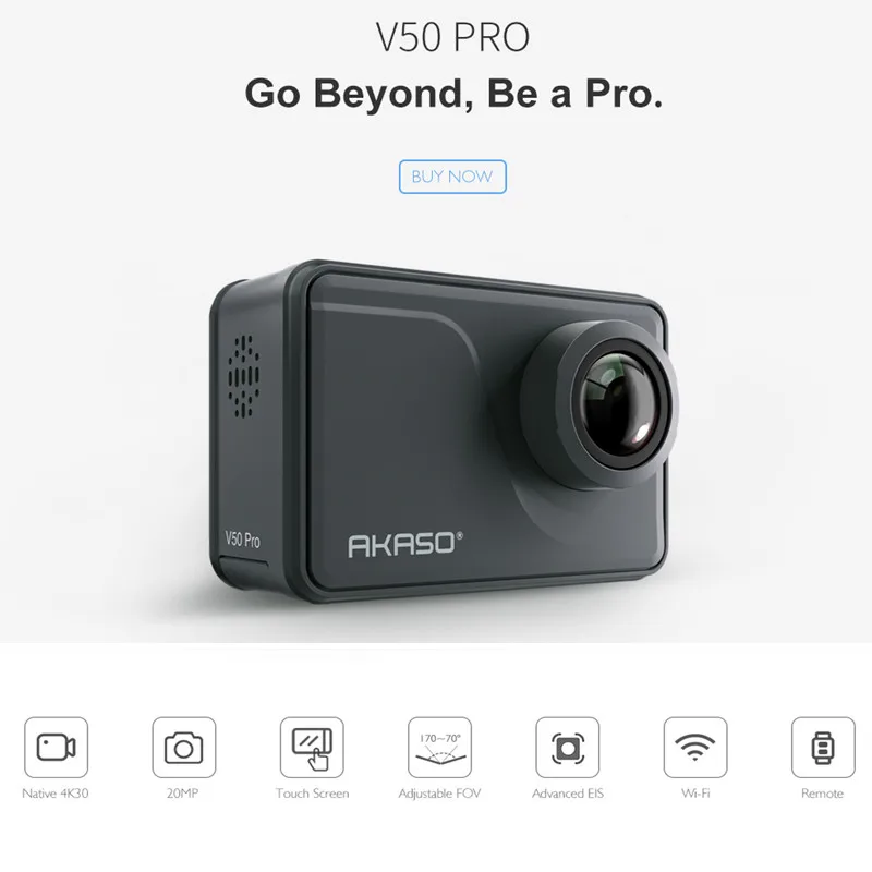 Экшн камера AKASO V50 Pro Native 4 K/30fps 20MP WiFi с сенсорным экраном EIS 30 м водонепроницаемая