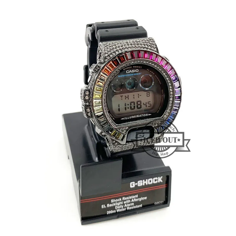 Berlapis Emas Hitam Micro Pave Lab Berlian Pelangi Watch Bezel untuk G SHOCK  DW6900|Tonton Kasus| - AliExpress