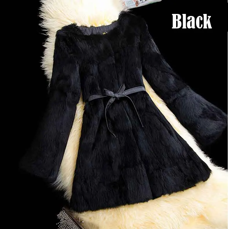 Новое поступление, женское модное пальто из натурального кроличьего меха, чистое натуральное меховое пальто FP647 - Цвет: Black