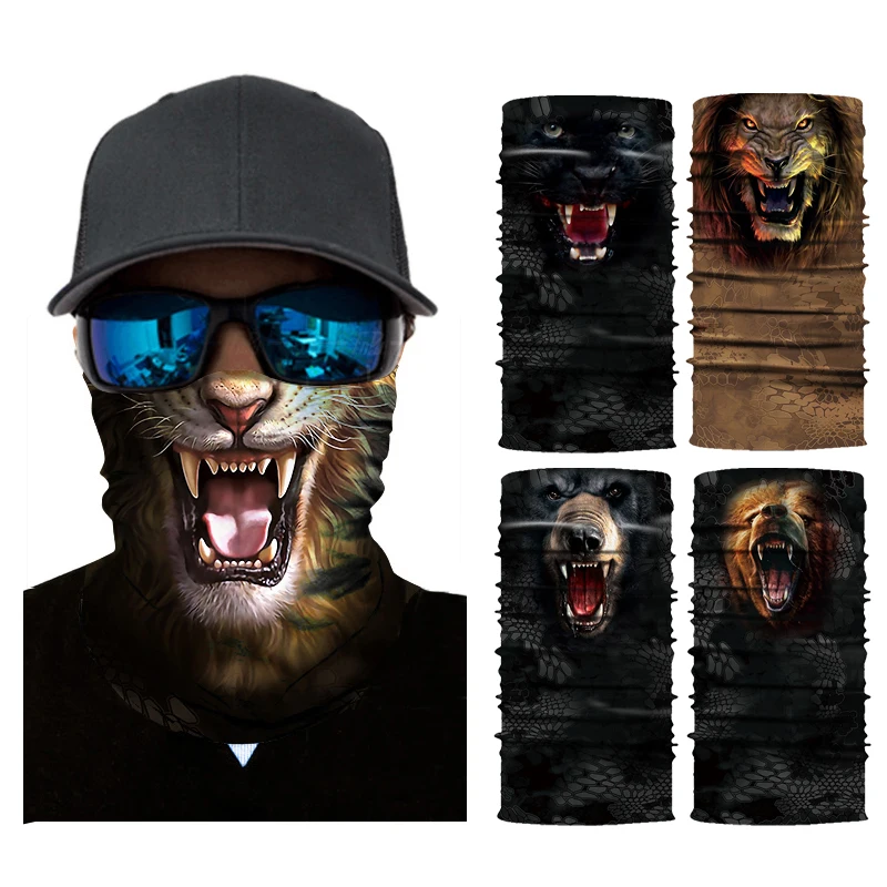 

3D Animal Motorcycle Face Mask Sun UV Dust Wind Protection Durable Tube Mask Seamless Bandana Skeleton Face Mask for Bike Riding