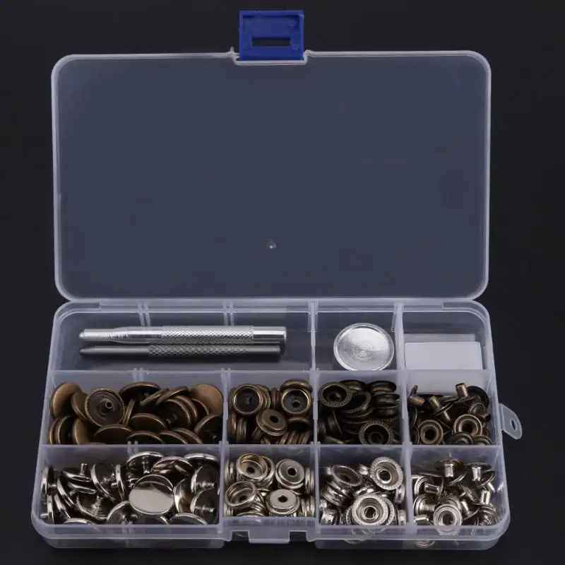 

50Sets Press Stud Snap Button Setting Tool Popper Fastener with Setting Tool for Sewing Leather Craft Accessories 201#17mm