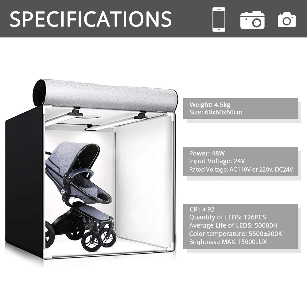 Tanie Spash M60II 60*60cm oświetlenie do studia fotograficznego pudełko Softbox budka foto 48W CRI92 Lightbox namiot na zabawkowa biżuteria buty fotografia produktu