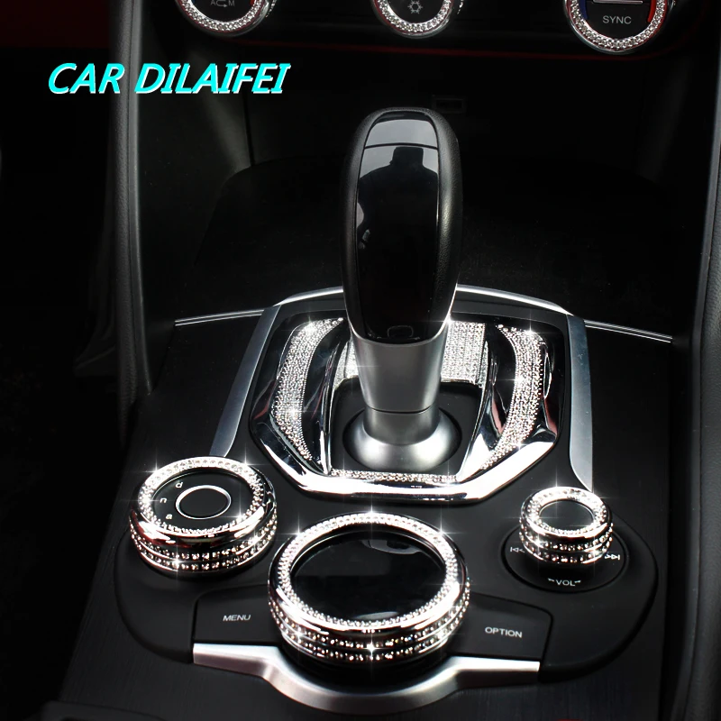 

Car Interior Gear Multimedia Knob Decoration Ring Cover Car-styling For Alfa Romeo Giulia Stelvio 2018 accessories