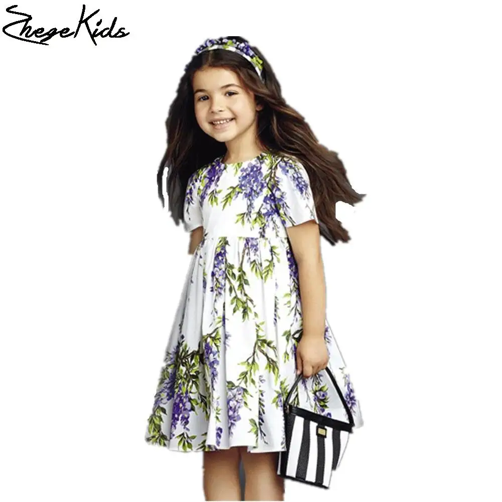 

2016 Summer New Brand 3-10Y Children Dress Baby Firl Clothes Flower Cotton Printed Dress Kids Clothes Short Sleeve Girl Dress