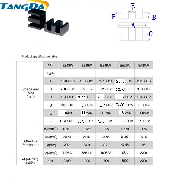 Tangda EE20 EF20 ядро EE EE20W бобина магнитное ядро+ скелет Мягкий магнетизм ферритов 6pin 6P 3+ 3 двойной паз расширение вертикальные