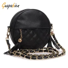 Guapabien Candy Colors small women cute shoulder bags black round plaid mini bag girl tassel chain