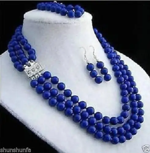 

Free shippingCharming ! 8mm 3rows lapis lazuli necklace bracelet earring Sets
