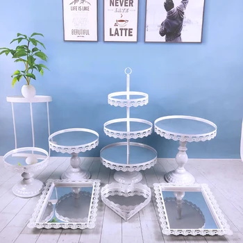 

3-7 pcs/ set New Design Gold White Pink Silver Wedding Decoration With Crystal 3 Tier Mirror Cake Stand