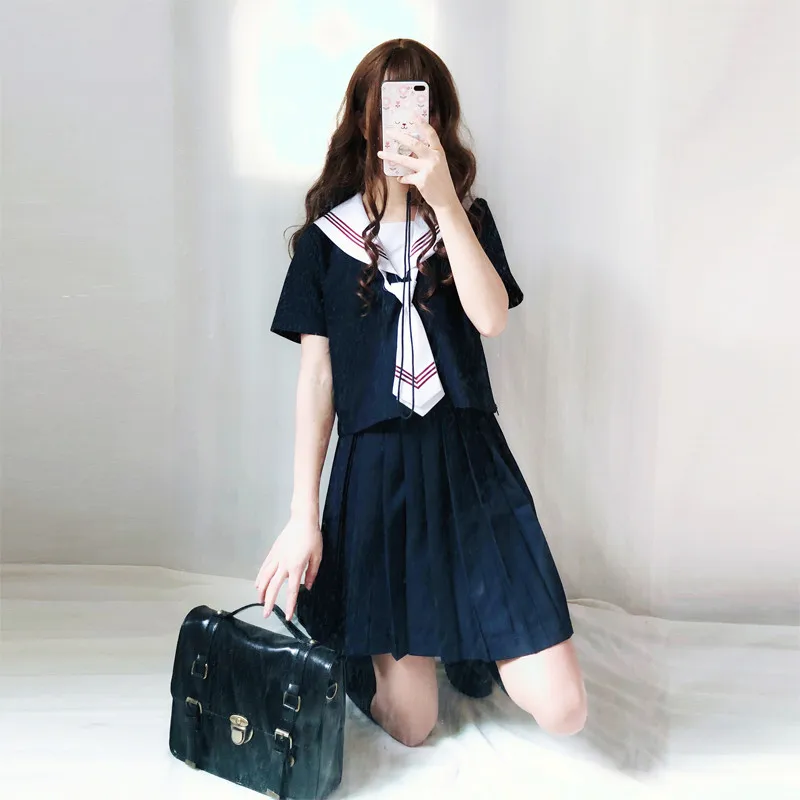 UPHYD Новое школьное платье с коротким или длинным рукавом JK школьная форма топ+ юбка для девочек-подростков Костюм Моряка S-3XL