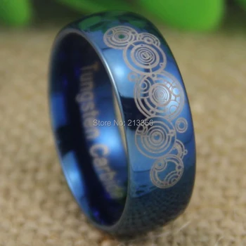 

Free Shipping USA UK CANADA RUSSIA Brazil Hot Selling 8MM Doctor Who Time The Lord Blue Dome Men's A New Tungsten Wedding Ring