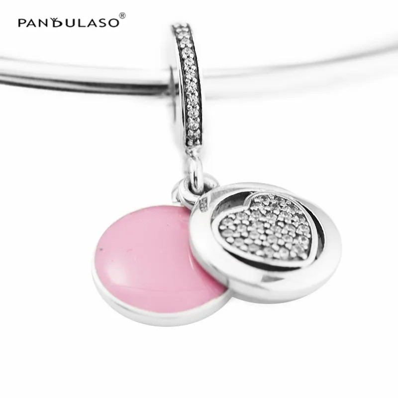 

You Make My Heart Smile Pink Pendant Clear CZ Heart Signature Beads for Women Bracelets Silver 925 Jewelry DIY Charm Dangle