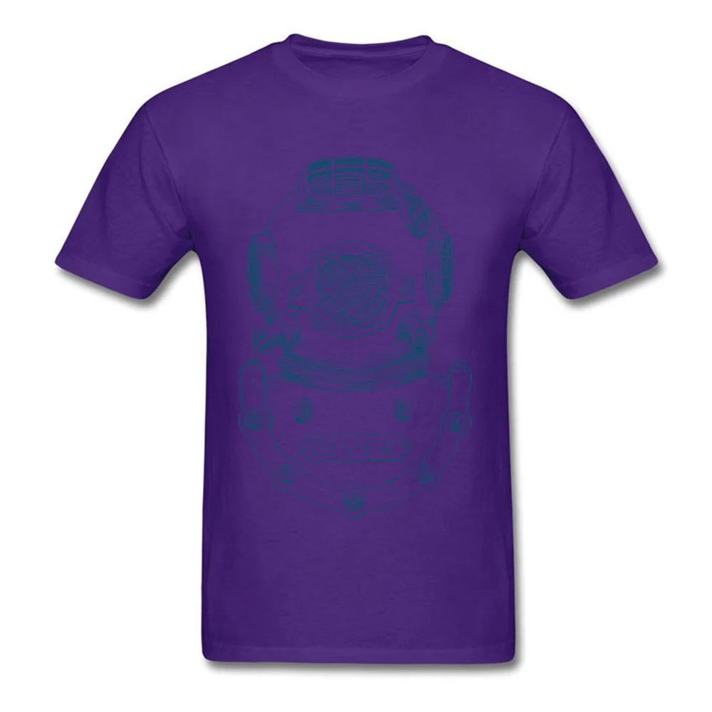 Normal Cotton Fabric Tees for Men Normal T Shirt Printed On Family Crew Neck Tees Short Sleeve Drop Shipping Vintage Deep Sea Diver Helmet Illustration purple