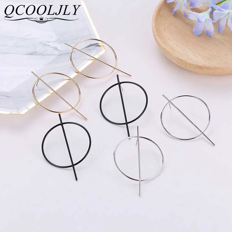 

Fashion New Big Hoop Earrings For Women Round Circle Golden Silver Color Earrings Punk Statement Geomeric Earrings For Brincos