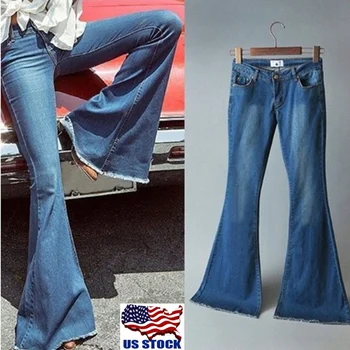 

Laamei 2019 Fashion Women Loose High Waist Wide Leg Jeans Skinny Slim Flare Pant Denim Jeans Retro Bell Bottom Stretch Trouser
