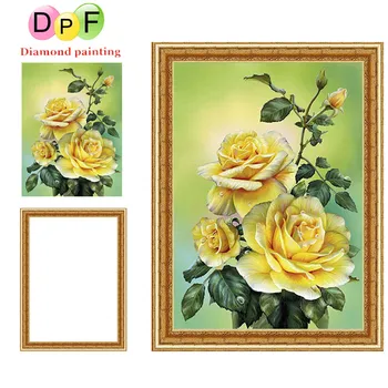 

DPF Framed Diamond Embroidery round Diamond Painting Diamond Cross Stitch Rhinestone flowers home Decoration