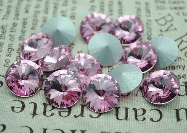 

100pcs/lot Light Rose Color 8mm,10mm,12mm,14mm,16mm,18mm,20mm Chinese Top Quality Round Fancy Stone Rivoli glass beads