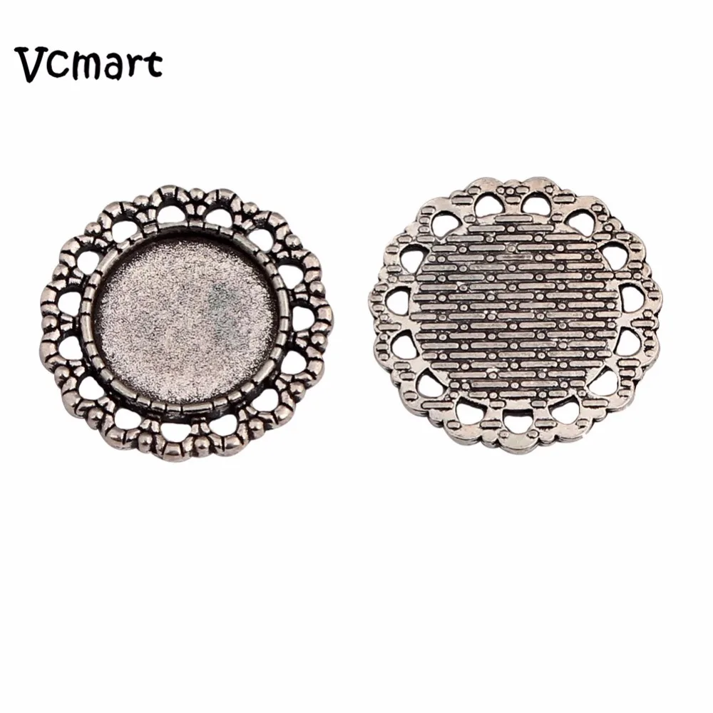Vcmart 5Pcs Antique silver Round Connectors Fit 15mm Cabochon Cameo