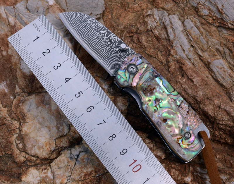 

Voltron high hardness outdoor knife Damascus steel folding knife, abalone shellfish handmade fruit knife, portable portable coll