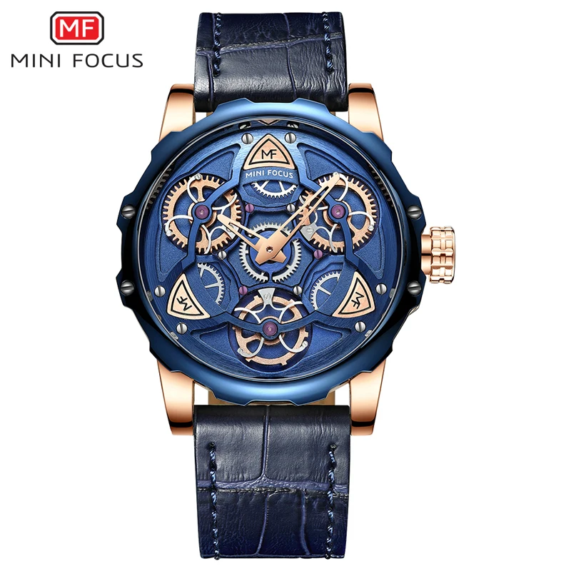 Kaufen MINI FOKUS Blau Leder Quarz Uhren Männer Luxus Armee Sport Armbanduhr Mann 3 Bar Wasserdicht Top Marke Relogios Masculino 0249G