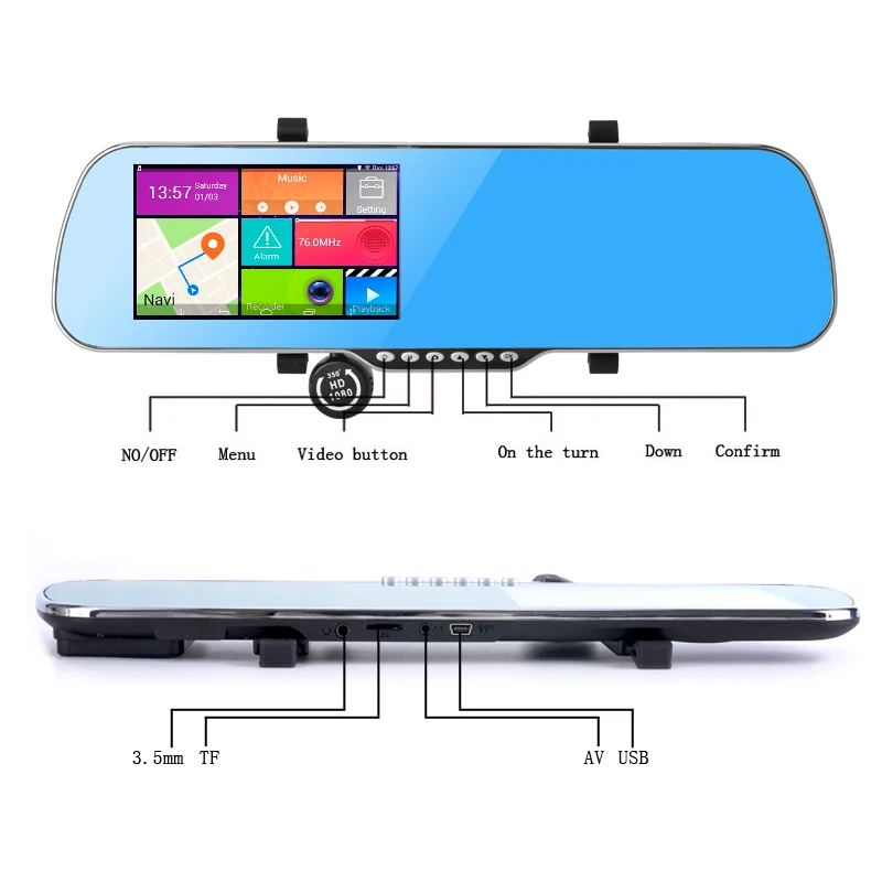 5 дюймов ips Автомобильный gps навигатор зеркало заднего вида Android 4,4 Allwinner A23Quad-core 1080P DVR заднего вида/Встроенный