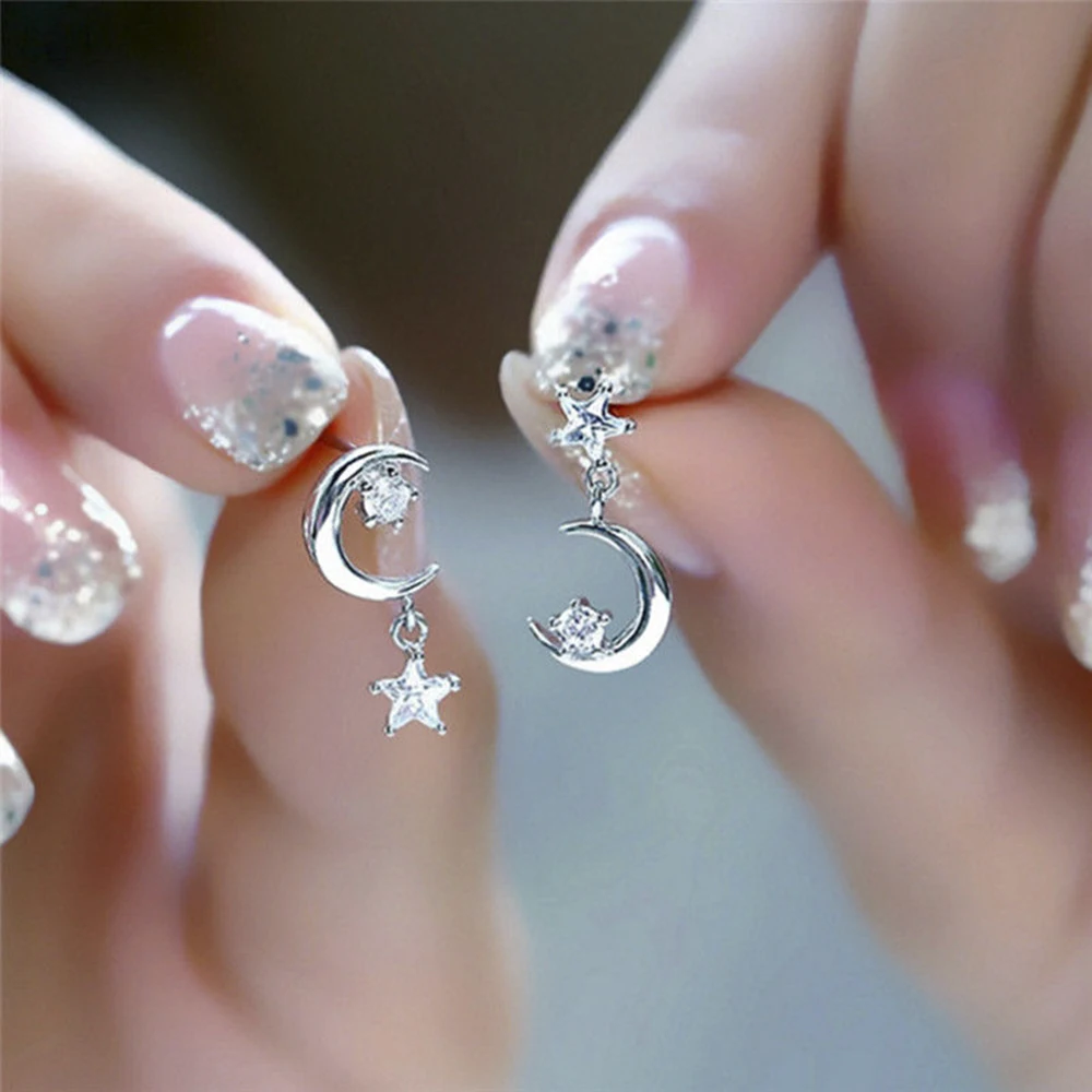 

Fashion Women Lady Elegant Small Rhinestone Crystal Moon Star Pendant Drop Dangel Earrings Bride Wedding Party Earring Jewelry