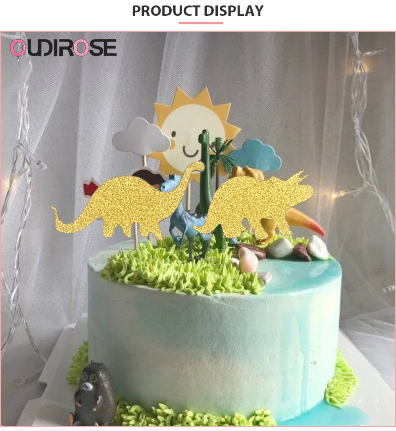 Детский день Золотой динозавр торт Топпер С Днем Рождения Торт Топ флаги Топпер ребенок душ девушка/мальчик вечерние украшения поставки