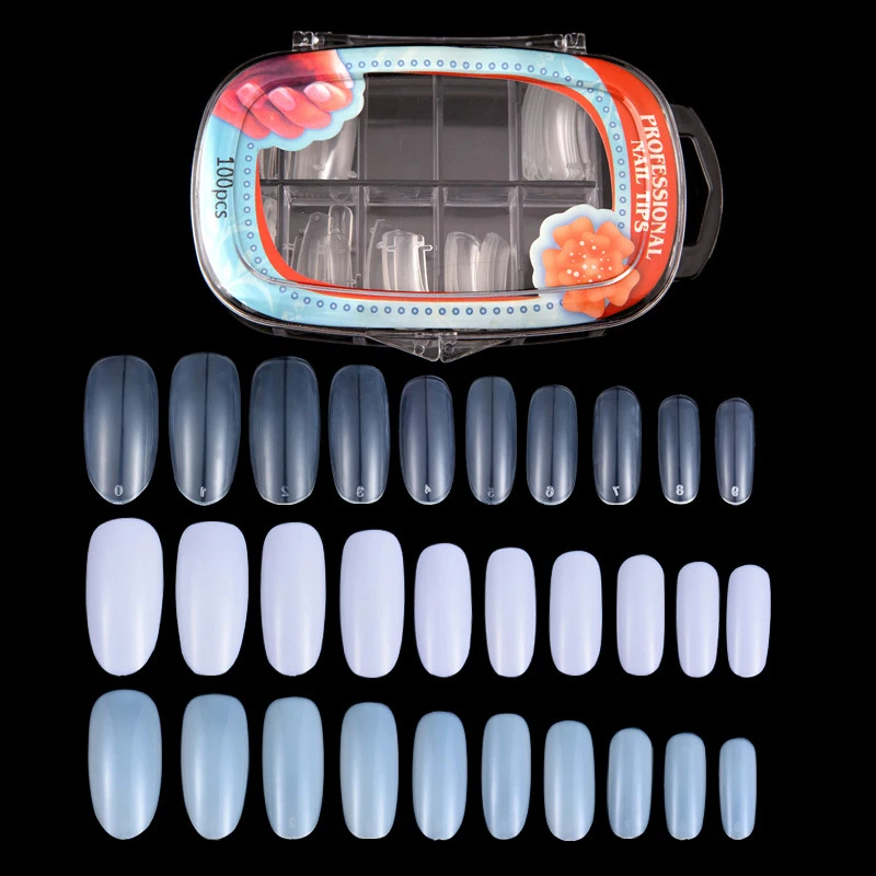 

100pcs Women Oval Shape False Nail Art Tips Ballerina Coffin Artificial Fake Nails DIY Tools Clear/Whter/Natural color Available