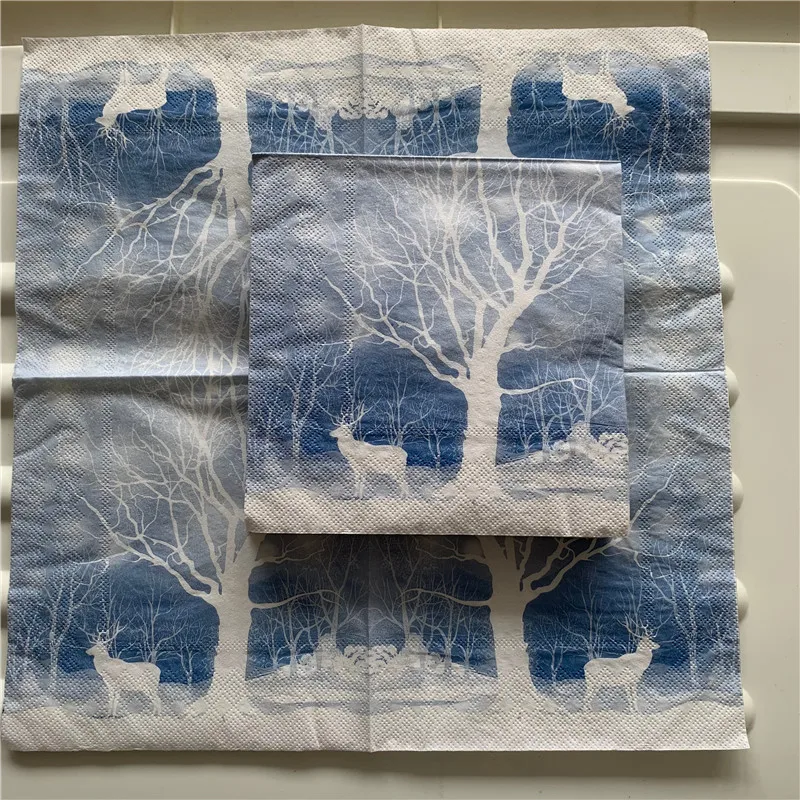 Бумажные салфетки для декупажа элегантные ткани винтажные милые полотенца белый синий олень дерево День рождения Свадьба Вечеринка дом красивый декор 3 слойный