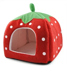 DHDL-Soft Strawberry Pet Igloo Dog Cat Bed House Cushion Basket Red Red – L
