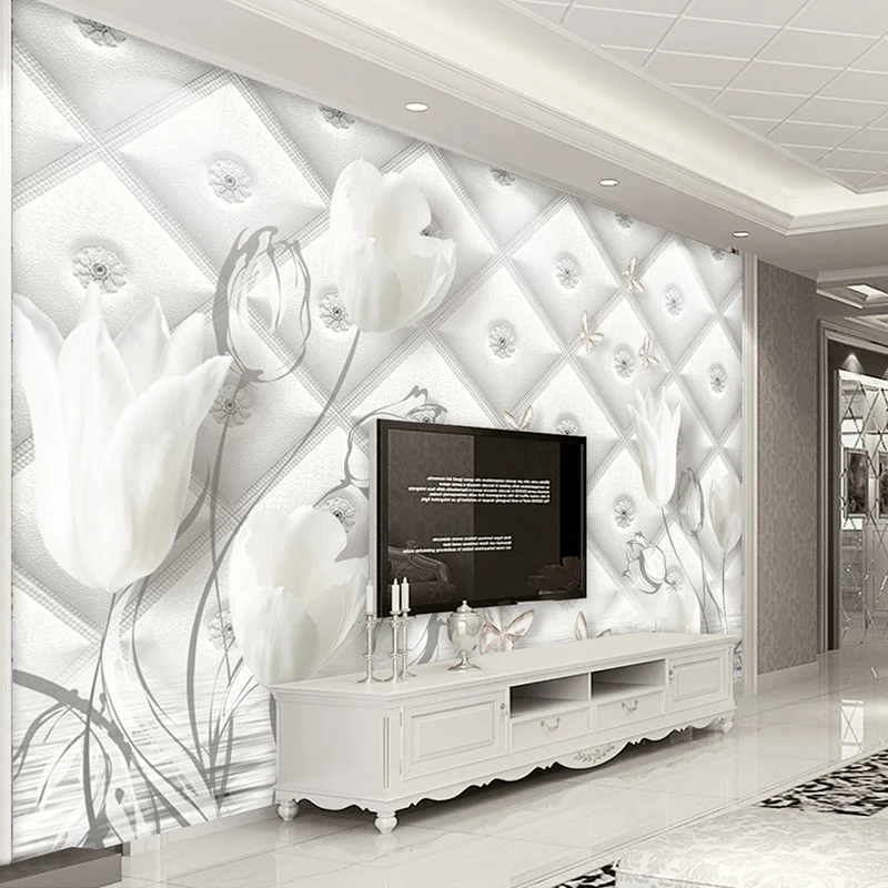 Custom 3d Photo Wallpaper Estilo Europeu Moderno Branco Calla Lily Flower Fundo Estéreo Bolsa Macio tv Papel de Parede Mural