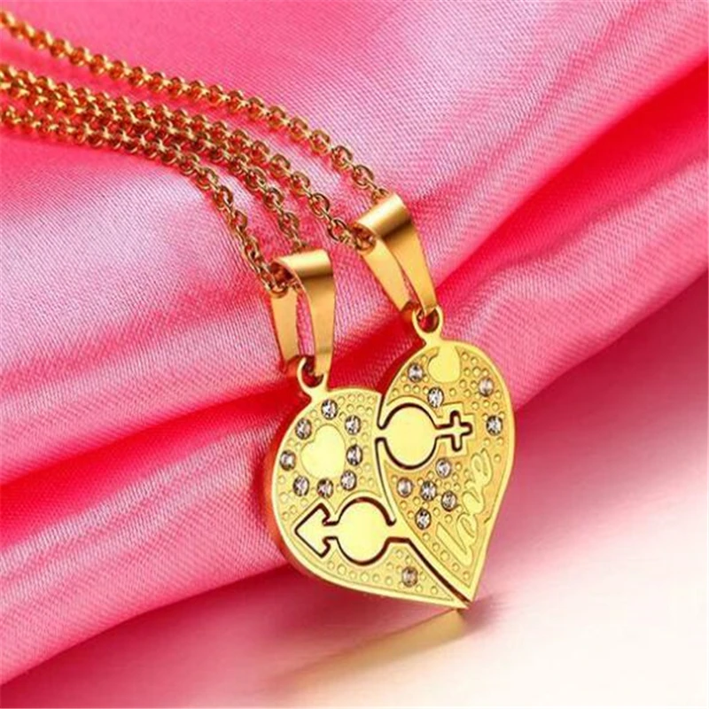 2pcs/pairs Love You Hearts Puzzle Couple Necklace Stainless Steel