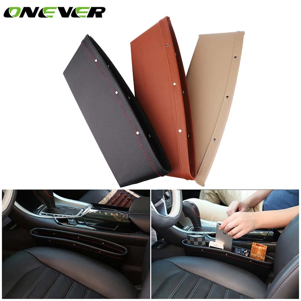 Onever PU Leather Car Seat Catcher Gap Console Filler Seat Side Pocket