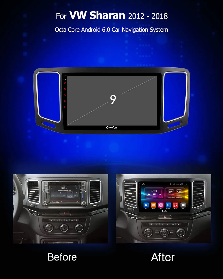 Excellent Ownice C500+ G10 Android 8.1 Car DVD GPS Radio For Volkswagen VW Sharan 2012 - 2018 Navigation Audio Support 4G SIM DAB+ DVR 2