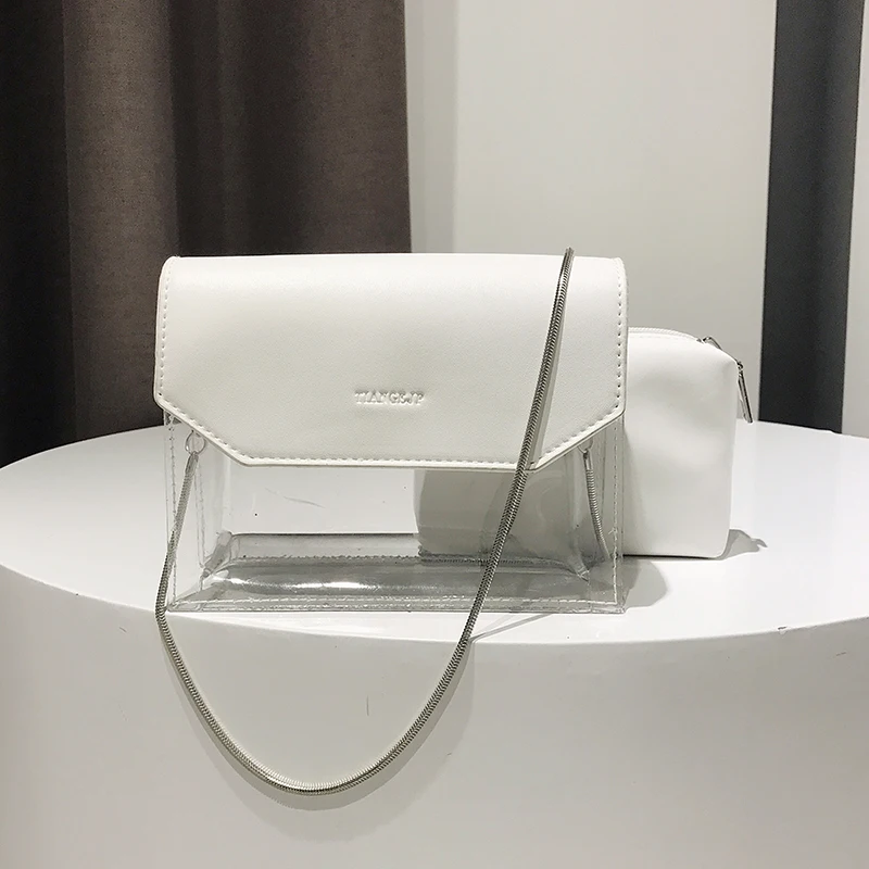 

Dropshipping Sets Women Bag Female Handbag High Quality PU Leather Transparent Shoulder Bag + Clutch Fashion Daily Bag