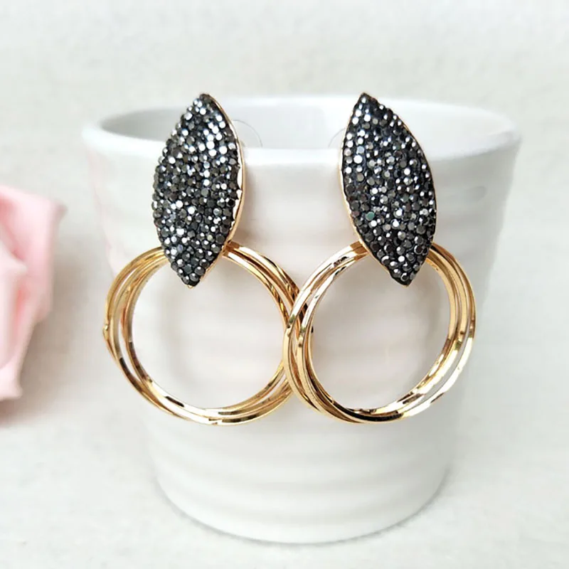 

5 Pair gold color Metal round circle Earrings,rhinestone Crystal stone pave Dangle Earrings Jewelry ER469