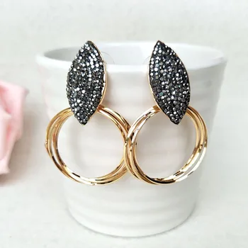 

5 Pair gold color Metal round circle Earrings,rhinestone Crystal stone pave Dangle Earrings Jewelry ER469
