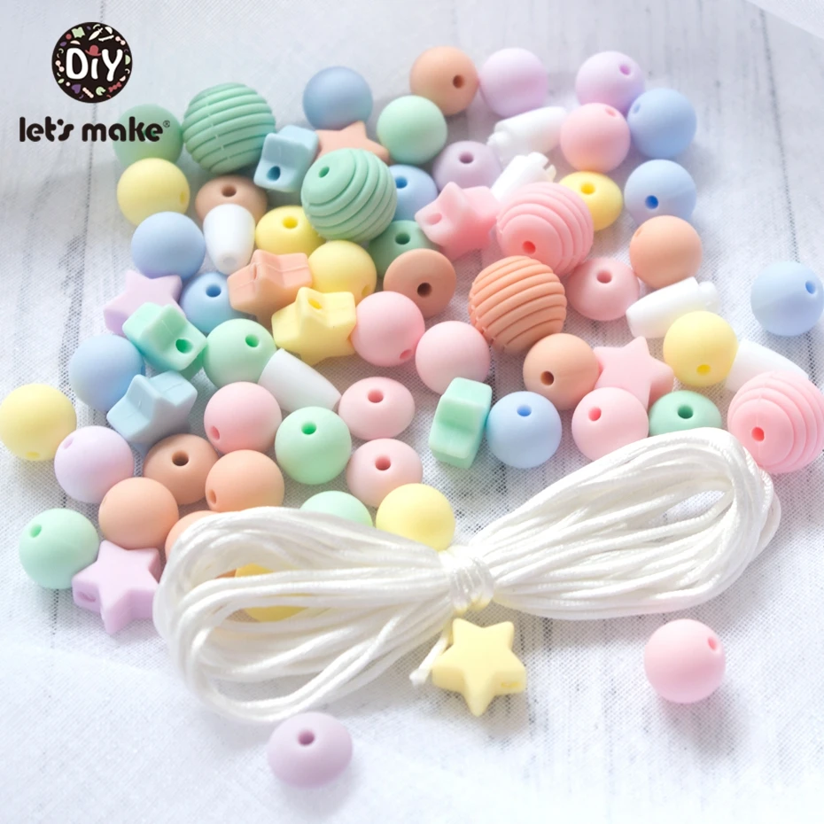 Let'S Make 20Pc 50Pc 100Pc Screw Thread Carved Shaped Silicone Teether Beads Set Star Tiny Rod Diy Bead Combination Baby Teether